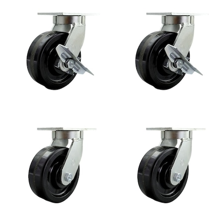 Service Caster 8'' Extra Heavy Duty Phenolic Wheel Caster Set 4 Swivel Locks 2 Brakes, 4PK CRAN-SCC-KP92S830-PHR-SLB-BSL2BSL-2